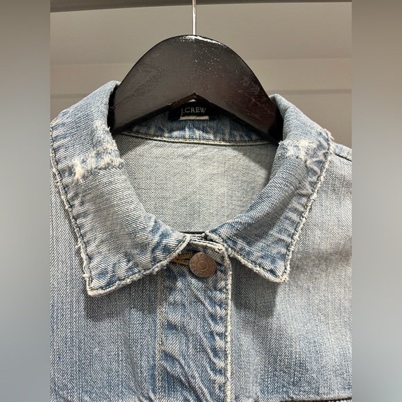 J. Crew Y2K Vintage Light Wash Denim Jacket Small distressed broken in frayed - Picture 10 of 15